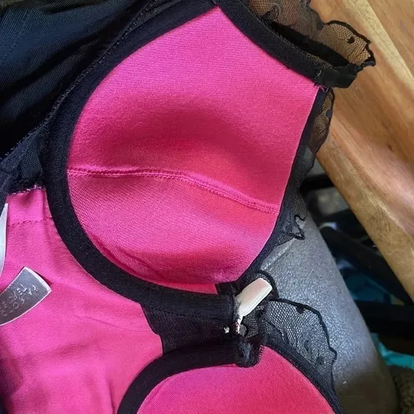Victoria's Secret Pink/Black Polka Dot Sheer Ruffle Bustier Top