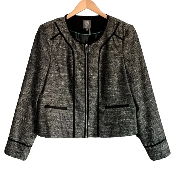 Vince Camuto Black Textured Zip Front Blazer Jacket Size 14