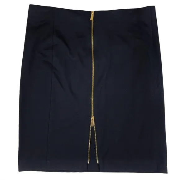 Vince Camuto Size 6 Black Side Zip Straight Skirt Exposed Back Goldtone Zipper