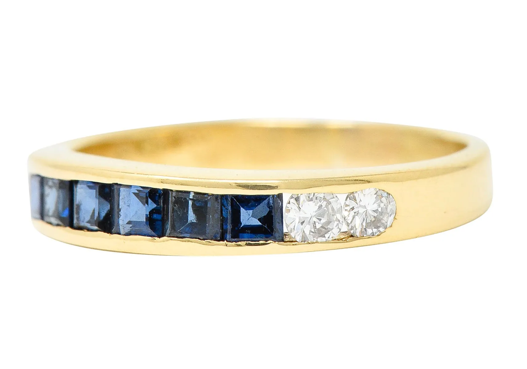 Vintage 0.80 CTW Sapphire Diamond 18 Karat Gold Channel Band Ring