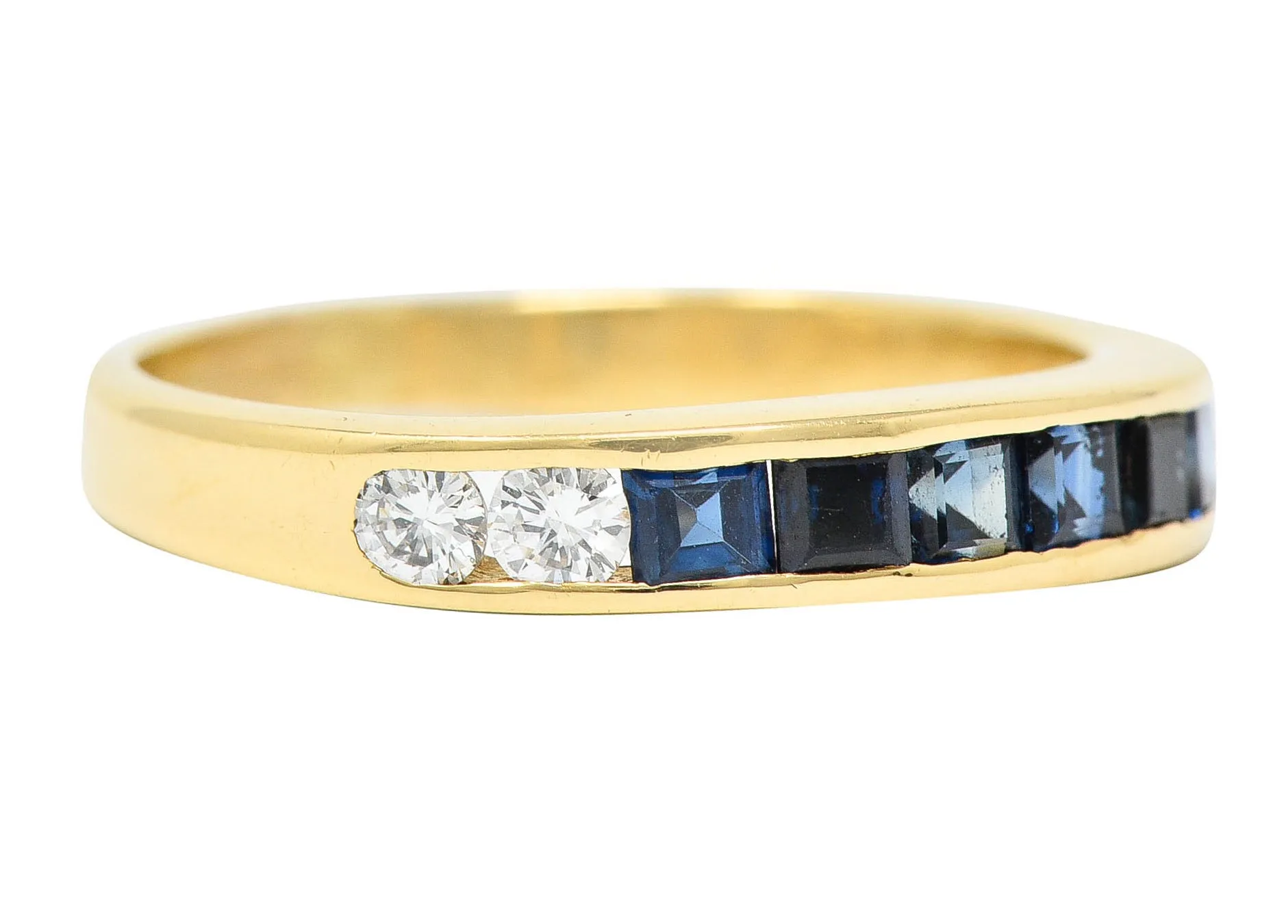 Vintage 0.80 CTW Sapphire Diamond 18 Karat Gold Channel Band Ring