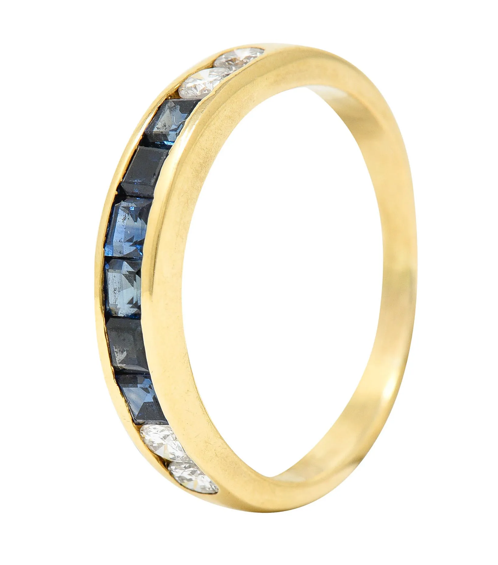 Vintage 0.80 CTW Sapphire Diamond 18 Karat Gold Channel Band Ring