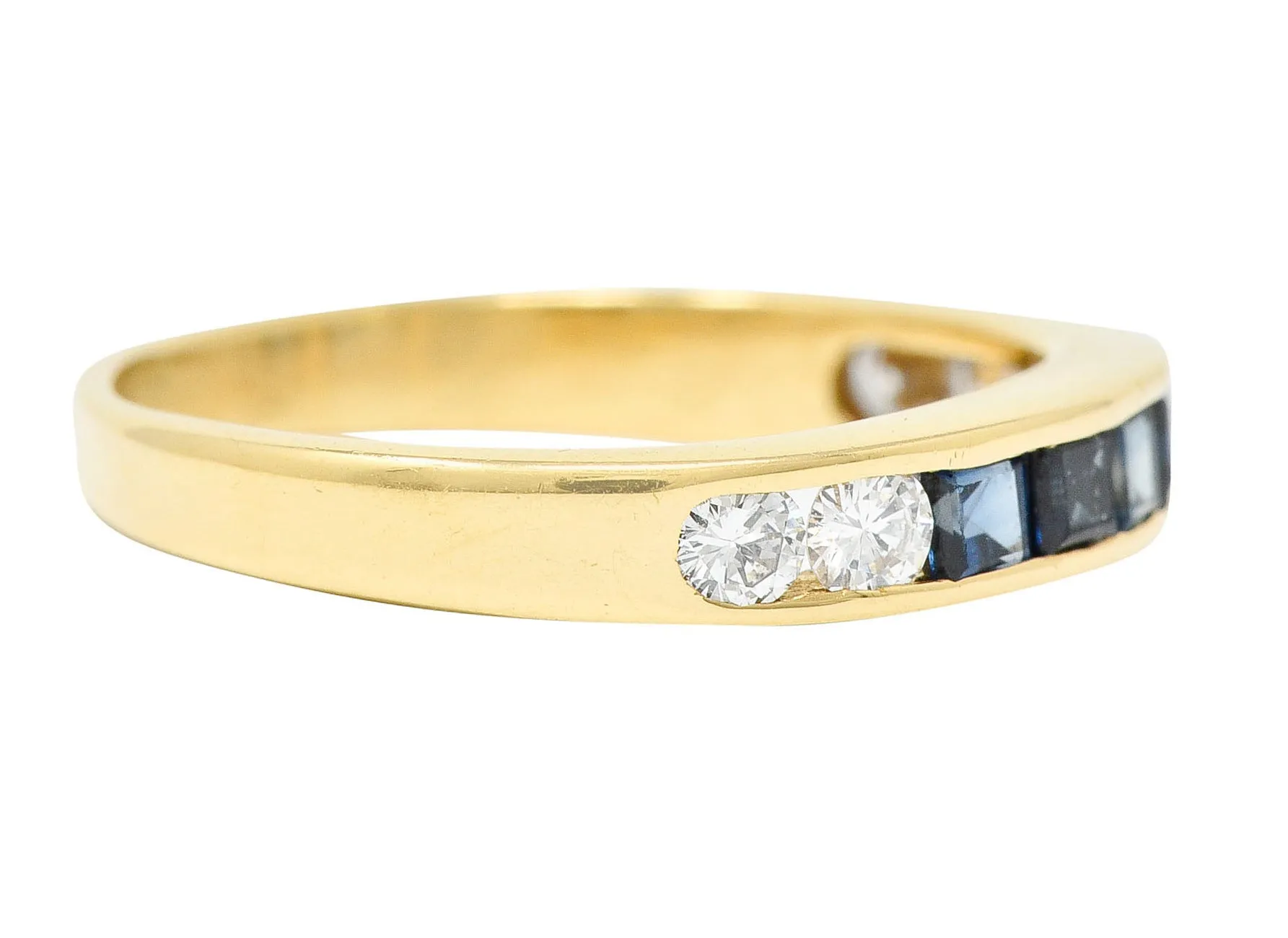 Vintage 0.80 CTW Sapphire Diamond 18 Karat Gold Channel Band Ring