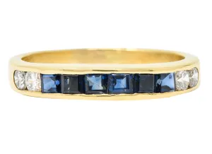 Vintage 0.80 CTW Sapphire Diamond 18 Karat Gold Channel Band Ring