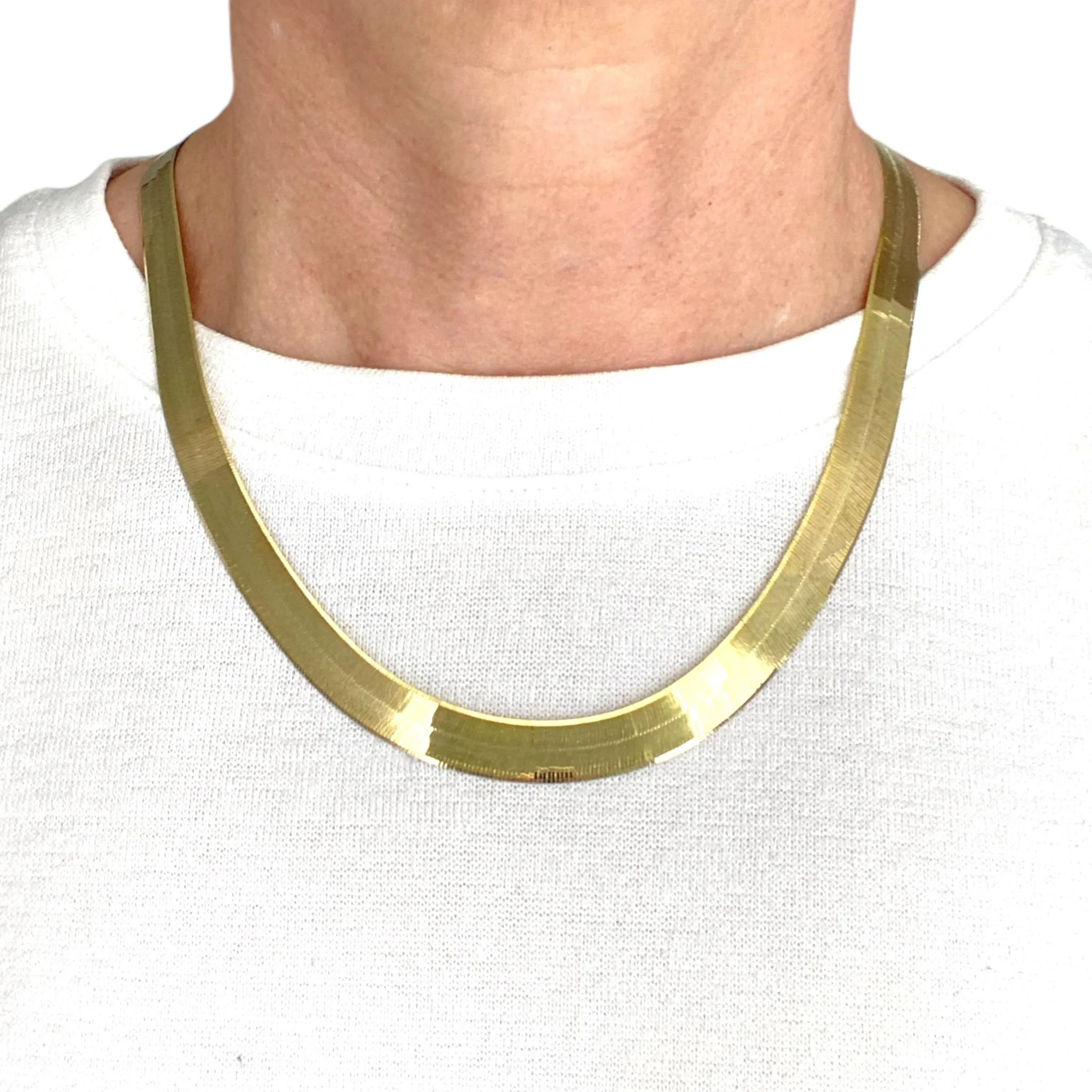 Vintage 10K Gold Large Herringbone Chain Necklace 20"