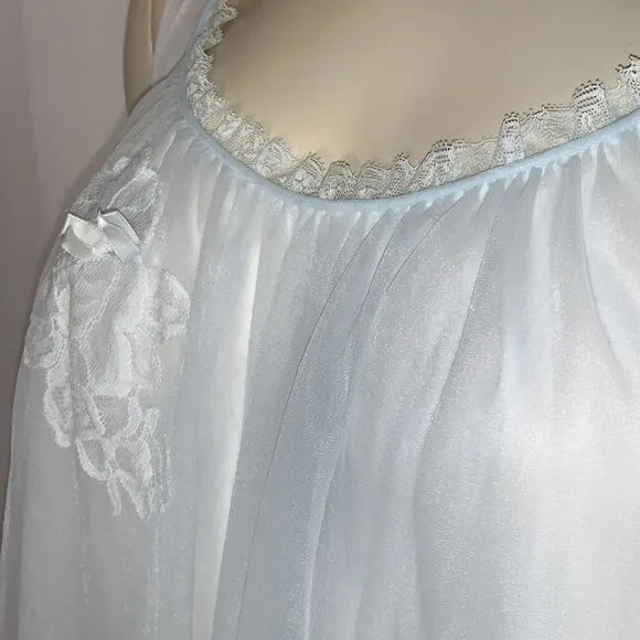 Vintage 1960s Pale Powder Blue Sheer Babydoll Nightgown | Small | by Vanity Fair