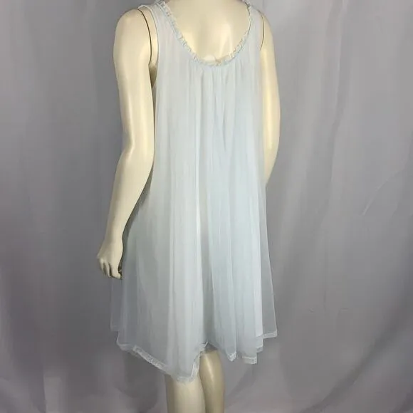 Vintage 1960s Pale Powder Blue Sheer Babydoll Nightgown | Small | by Vanity Fair
