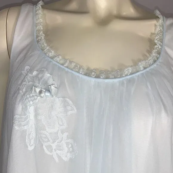 Vintage 1960s Pale Powder Blue Sheer Babydoll Nightgown | Small | by Vanity Fair
