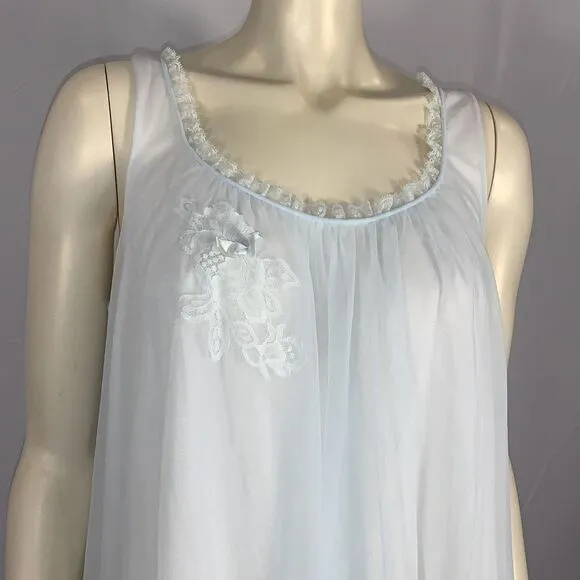 Vintage 1960s Pale Powder Blue Sheer Babydoll Nightgown | Small | by Vanity Fair