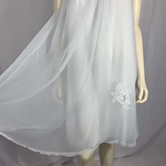 Vintage 1960s Pale Powder Blue Sheer Babydoll Nightgown | Small | by Vanity Fair