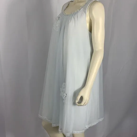 Vintage 1960s Pale Powder Blue Sheer Babydoll Nightgown | Small | by Vanity Fair
