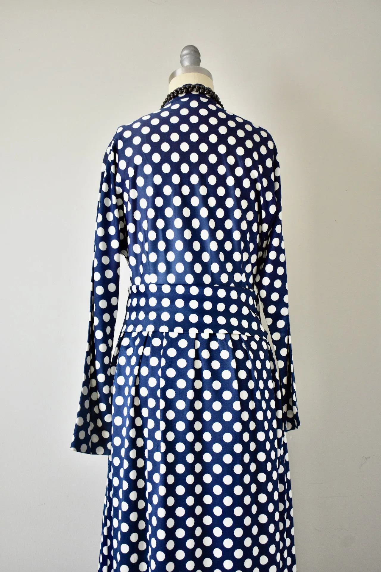 Vintage 1970s Lillie Rubin Polka Dot Navy Blue Dress