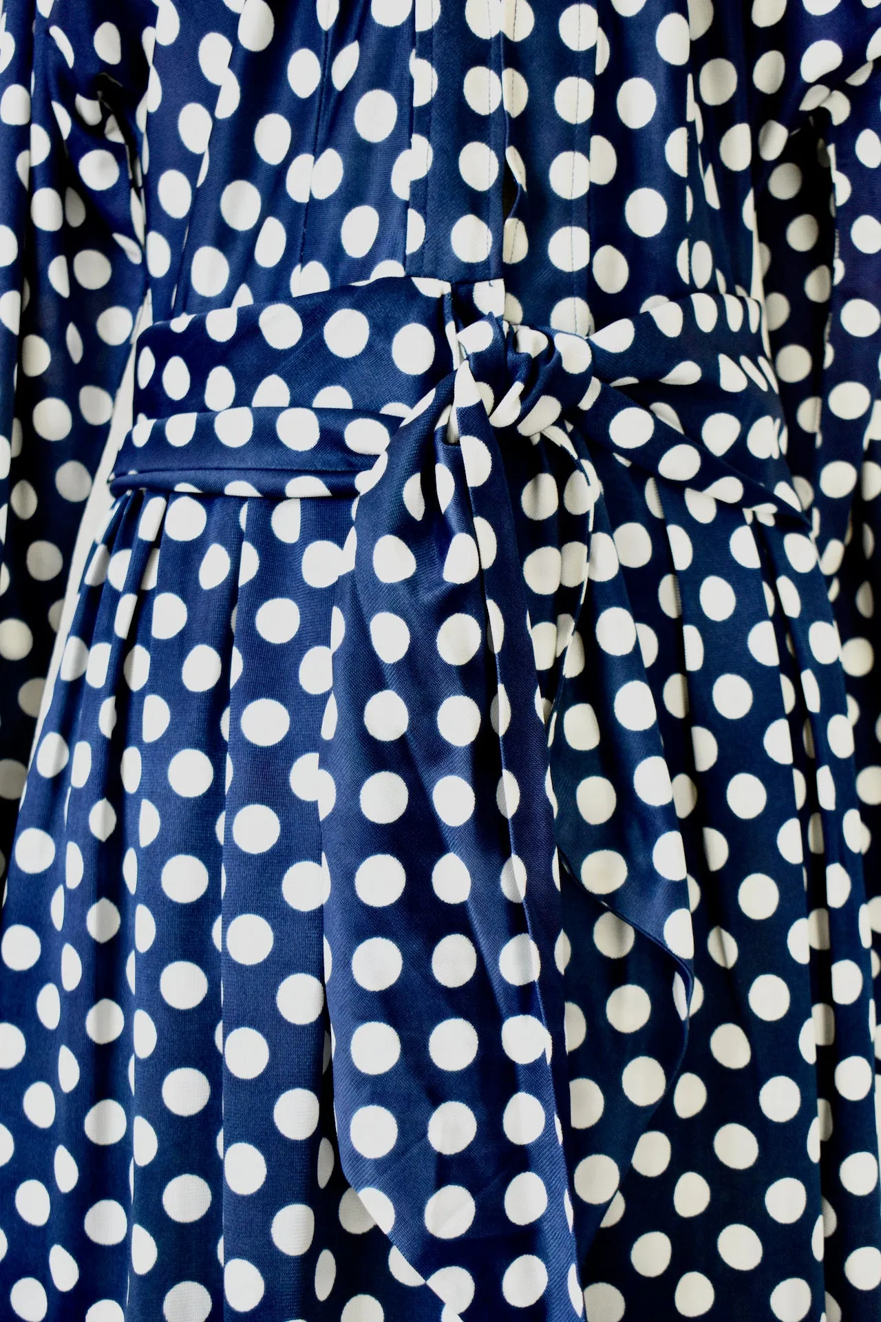 Vintage 1970s Lillie Rubin Polka Dot Navy Blue Dress