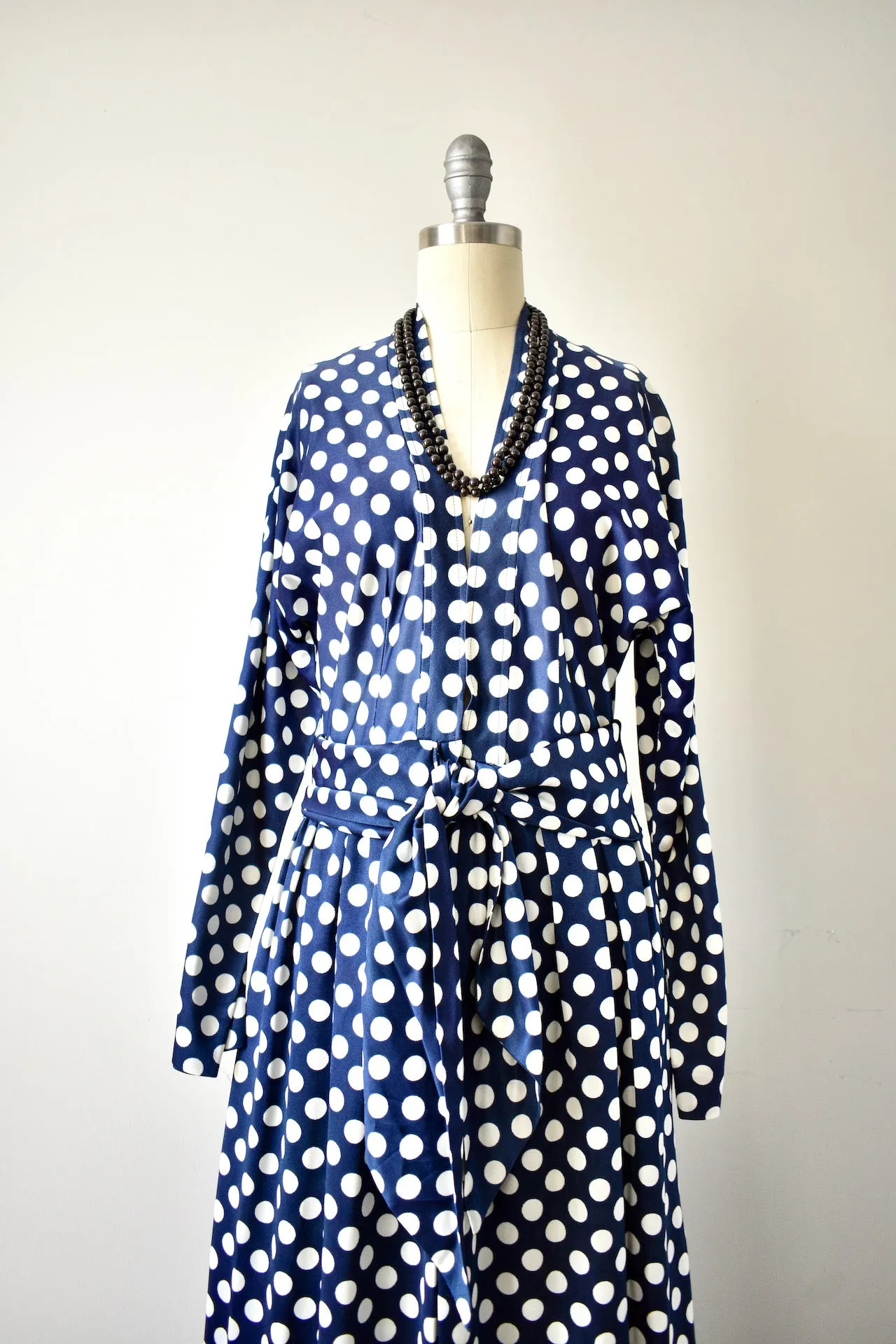 Vintage 1970s Lillie Rubin Polka Dot Navy Blue Dress
