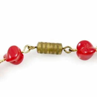 Vintage Glass Necklace Red Oblique Beads 1940S 15"