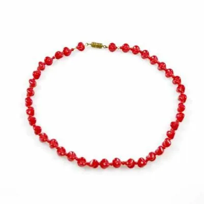 Vintage Glass Necklace Red Oblique Beads 1940S 15"