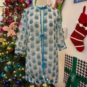 Vintage Handmade OOAK Mod 1960s Sheer Triple Tie Polka Dot Kimono Lingerie Robe