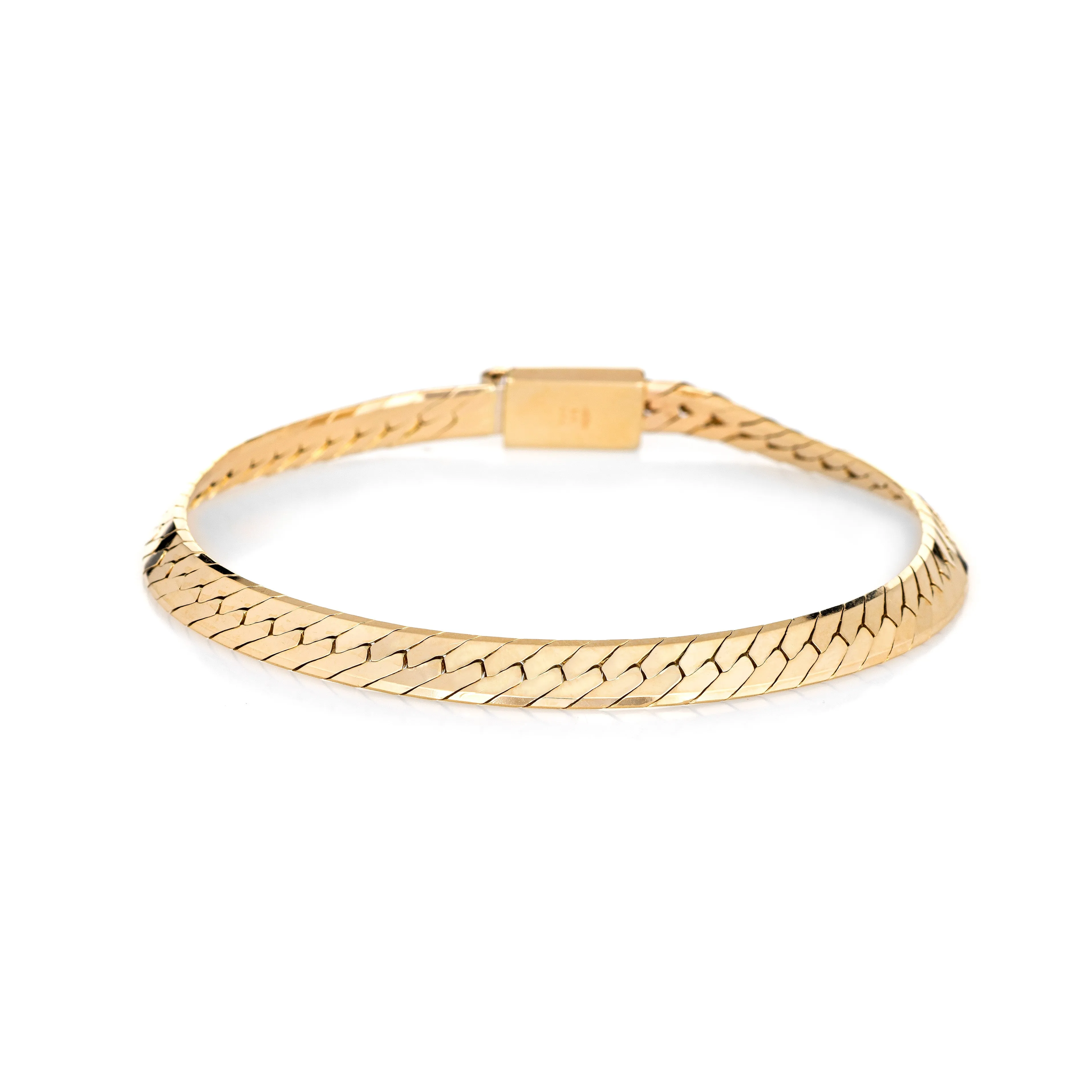 Vintage Herringbone Bracelet 5mm Wide 14k Yellow Gold Italy Estate Fine Jewelry