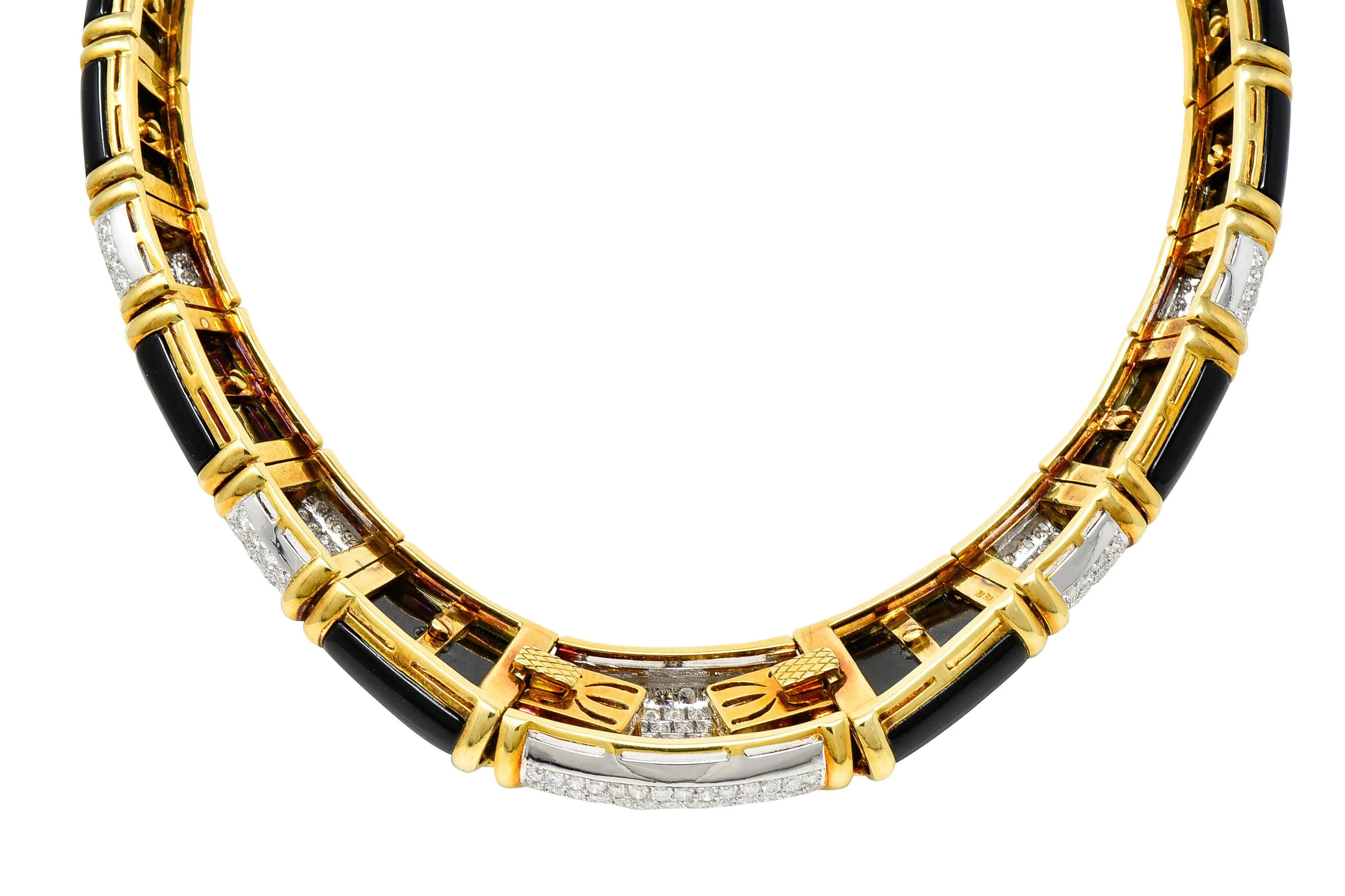 Vintage Onyx 9.60 CTW Pave Diamond 18 Karat Gold Collar Necklace
