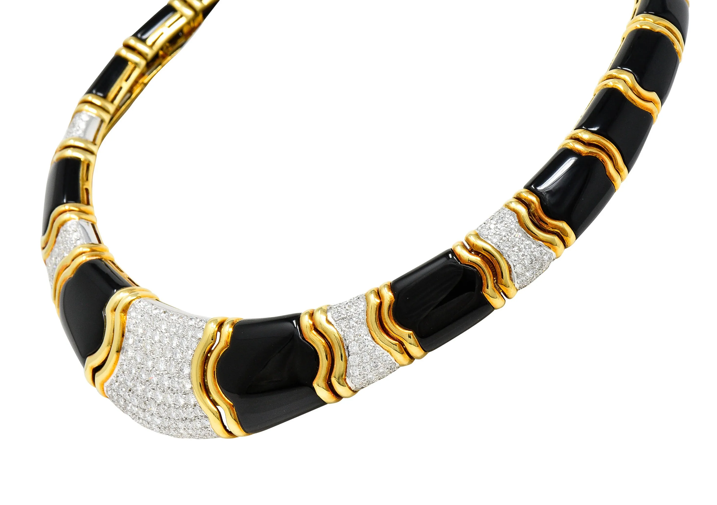 Vintage Onyx 9.60 CTW Pave Diamond 18 Karat Gold Collar Necklace