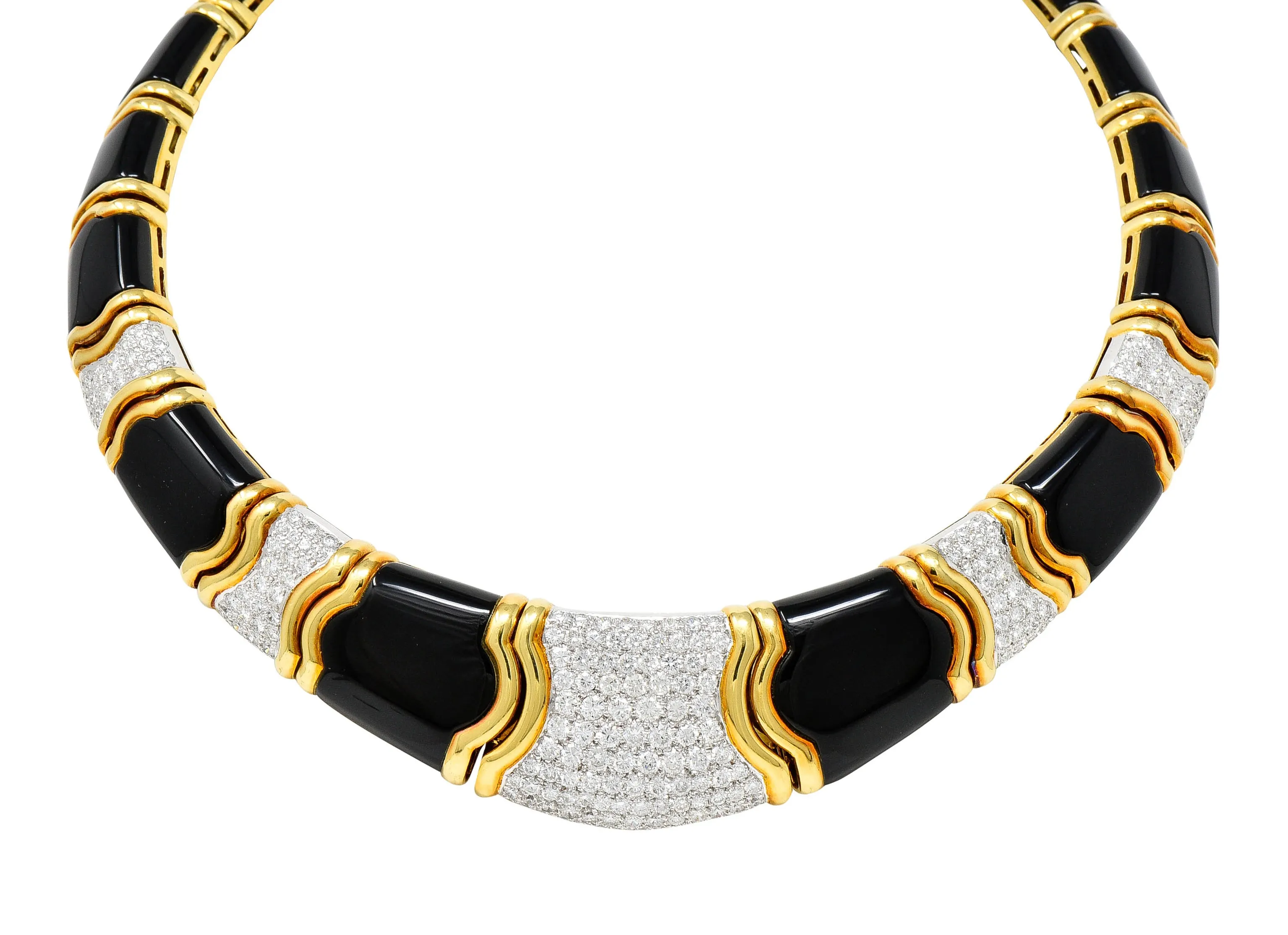 Vintage Onyx 9.60 CTW Pave Diamond 18 Karat Gold Collar Necklace