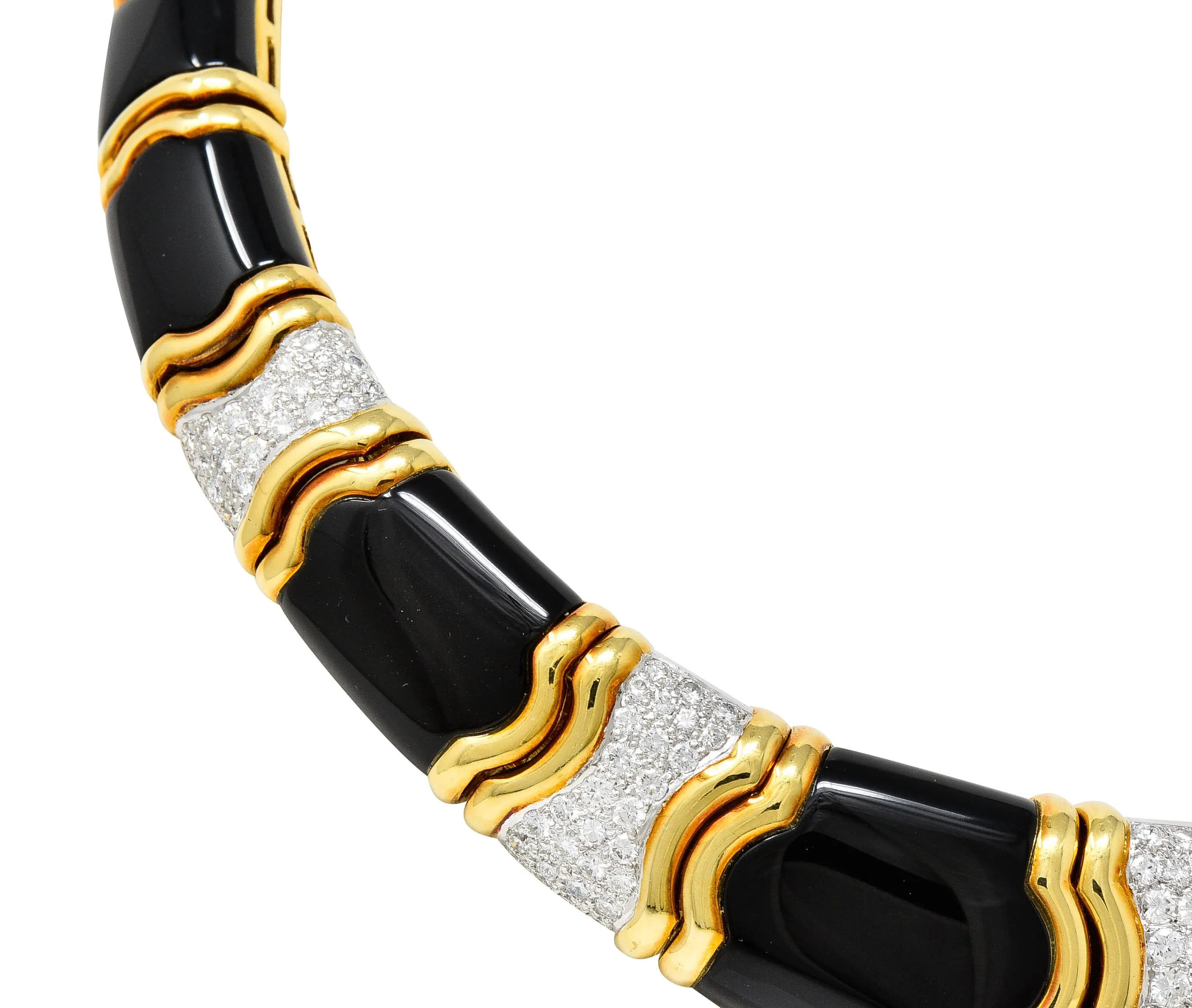Vintage Onyx 9.60 CTW Pave Diamond 18 Karat Gold Collar Necklace