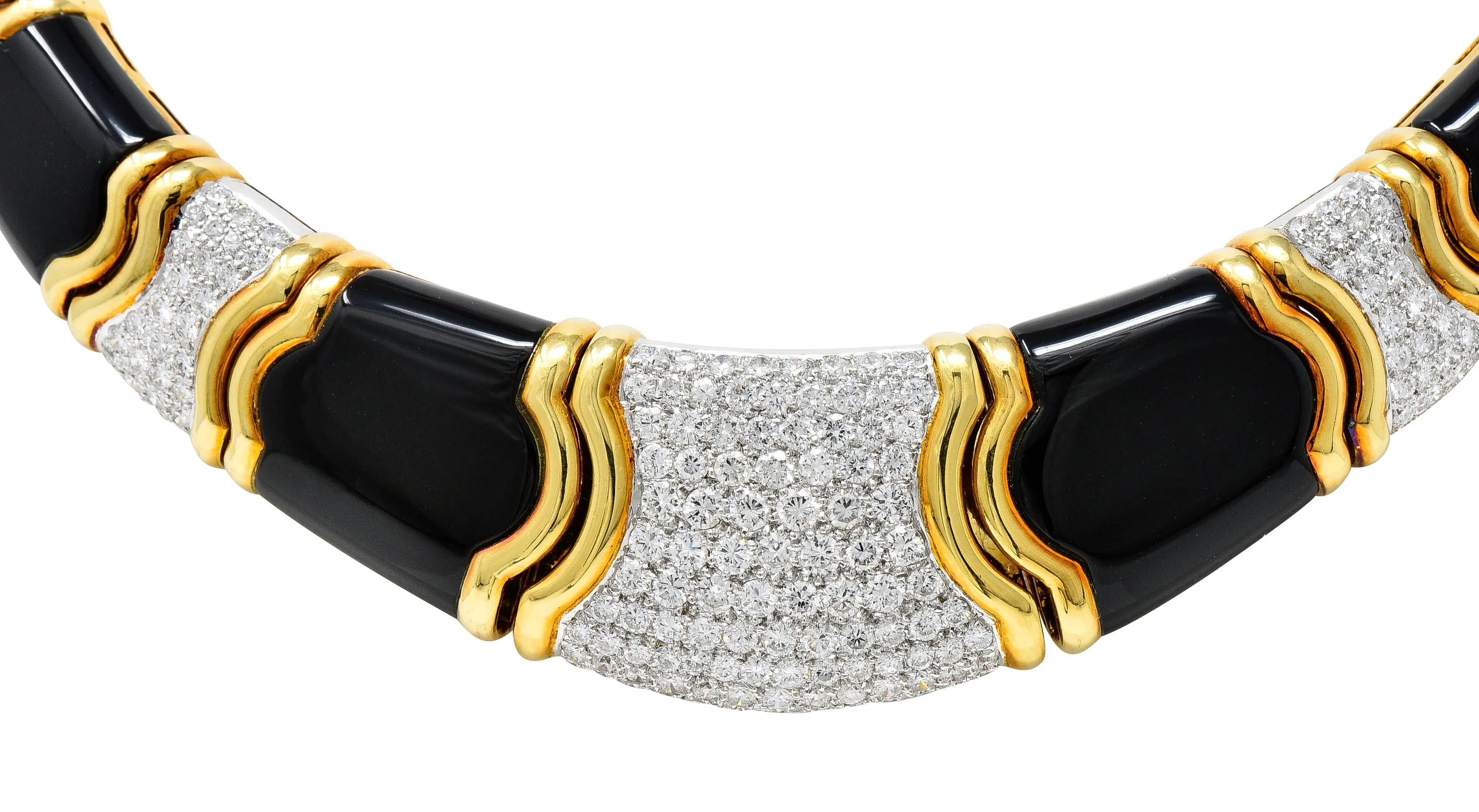 Vintage Onyx 9.60 CTW Pave Diamond 18 Karat Gold Collar Necklace