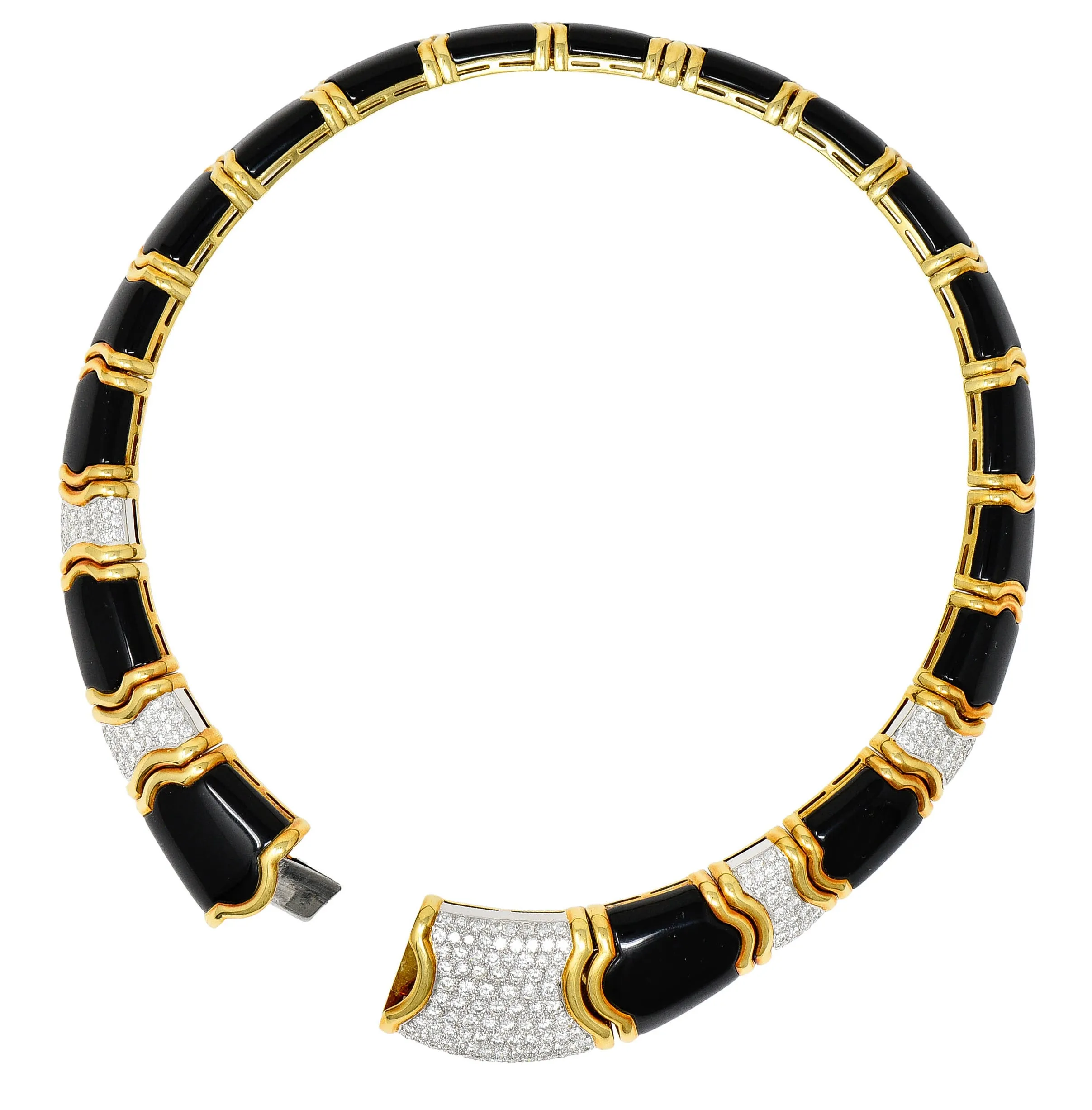 Vintage Onyx 9.60 CTW Pave Diamond 18 Karat Gold Collar Necklace