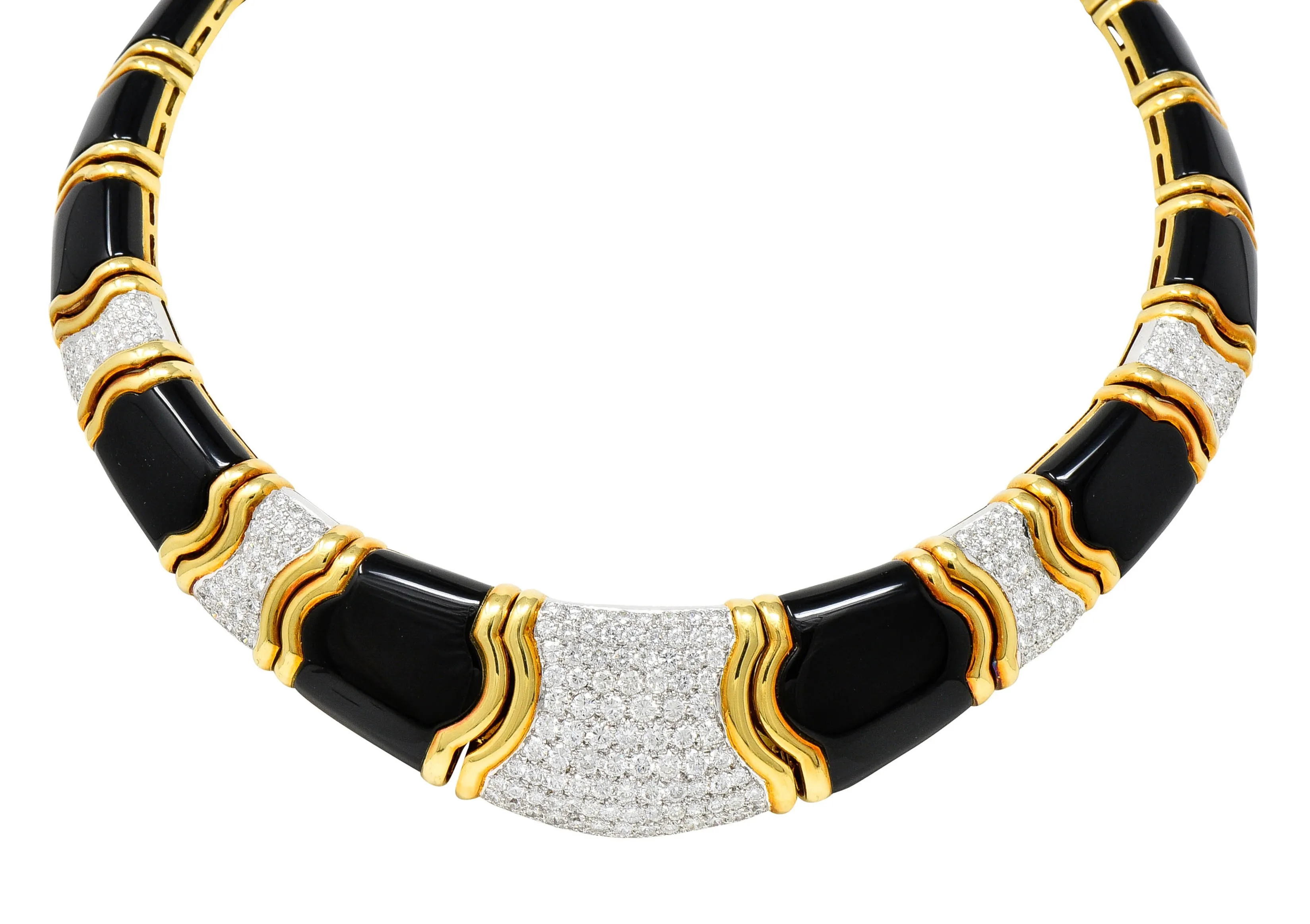 Vintage Onyx 9.60 CTW Pave Diamond 18 Karat Gold Collar Necklace
