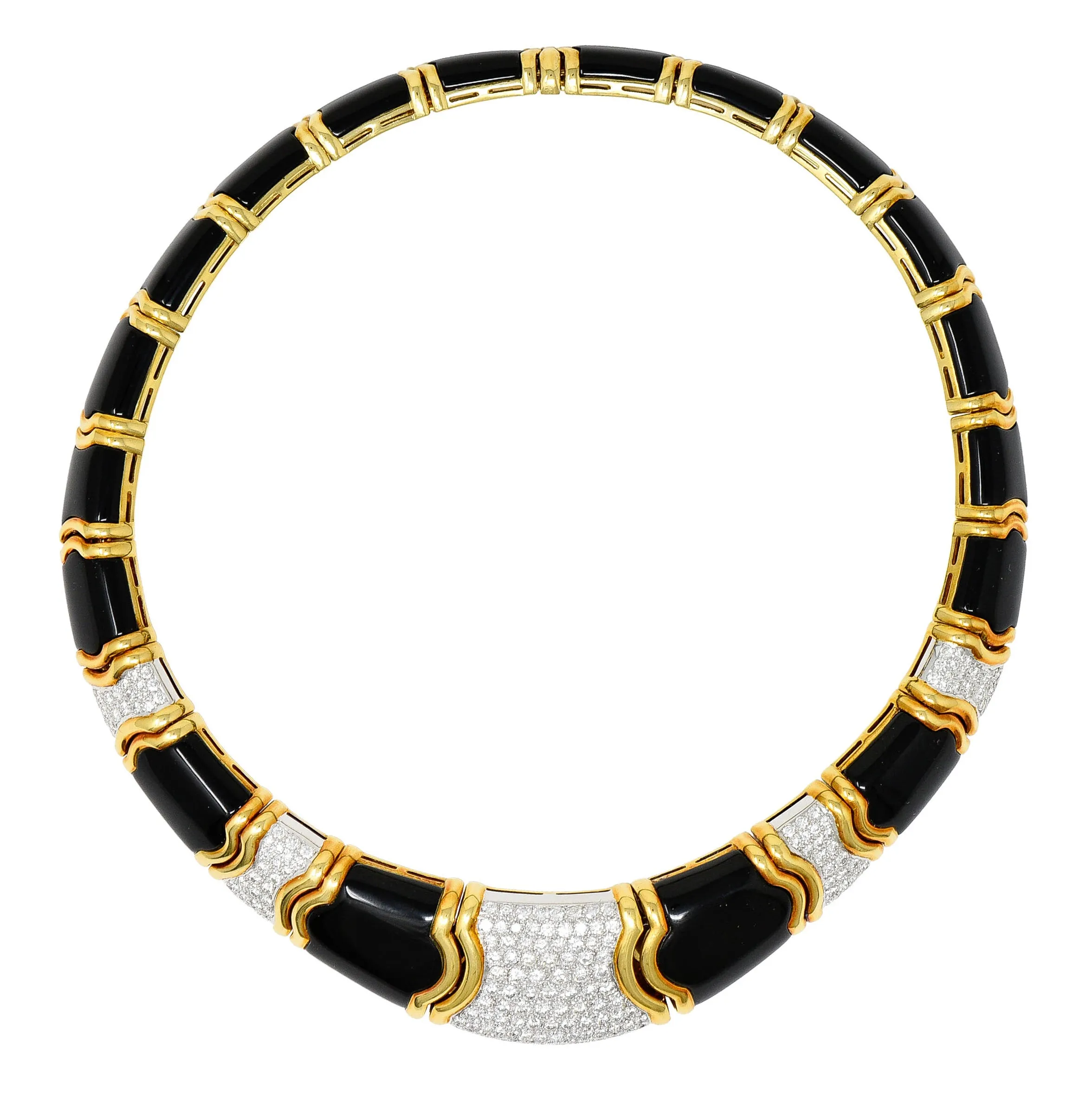 Vintage Onyx 9.60 CTW Pave Diamond 18 Karat Gold Collar Necklace