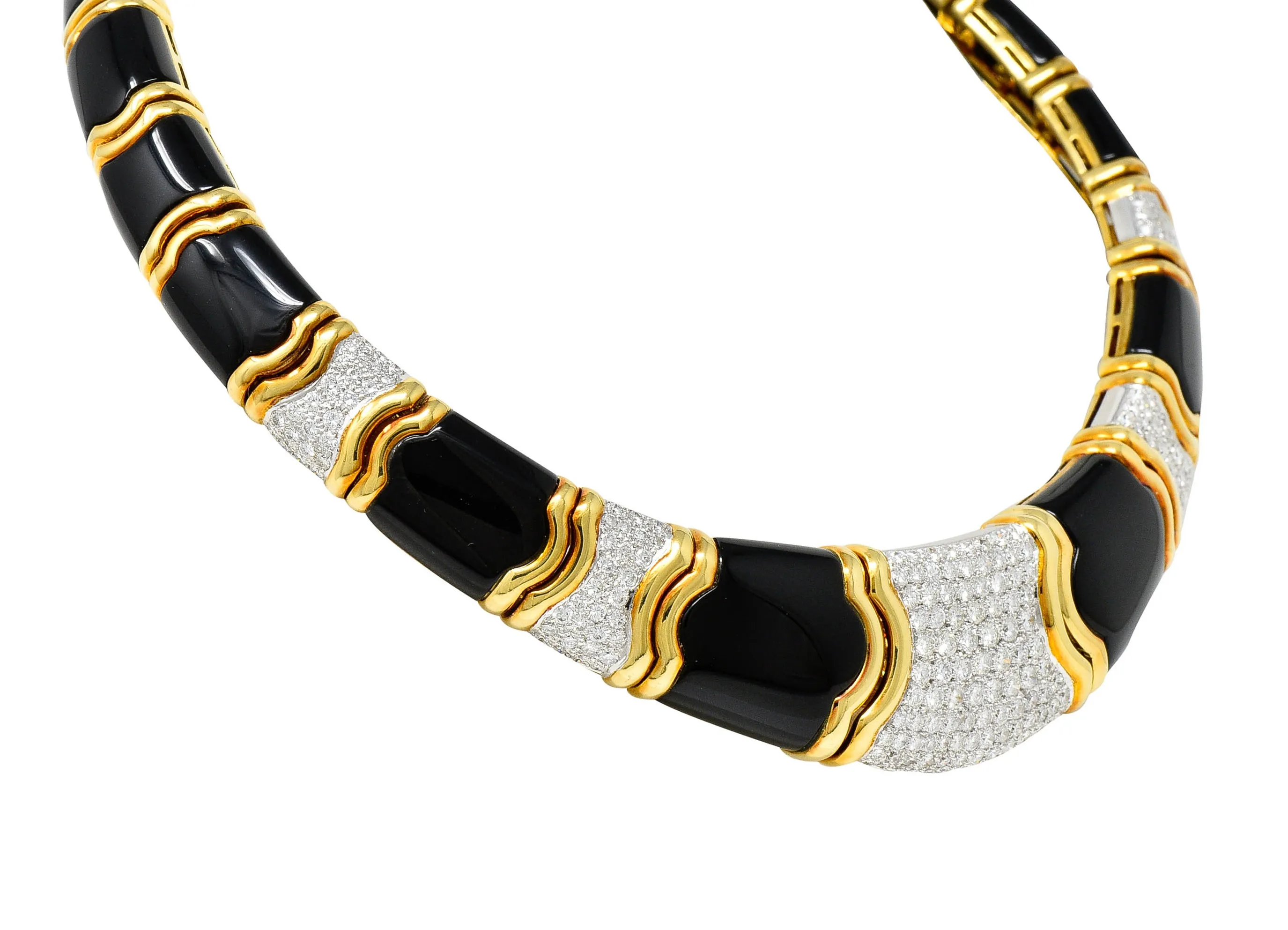 Vintage Onyx 9.60 CTW Pave Diamond 18 Karat Gold Collar Necklace