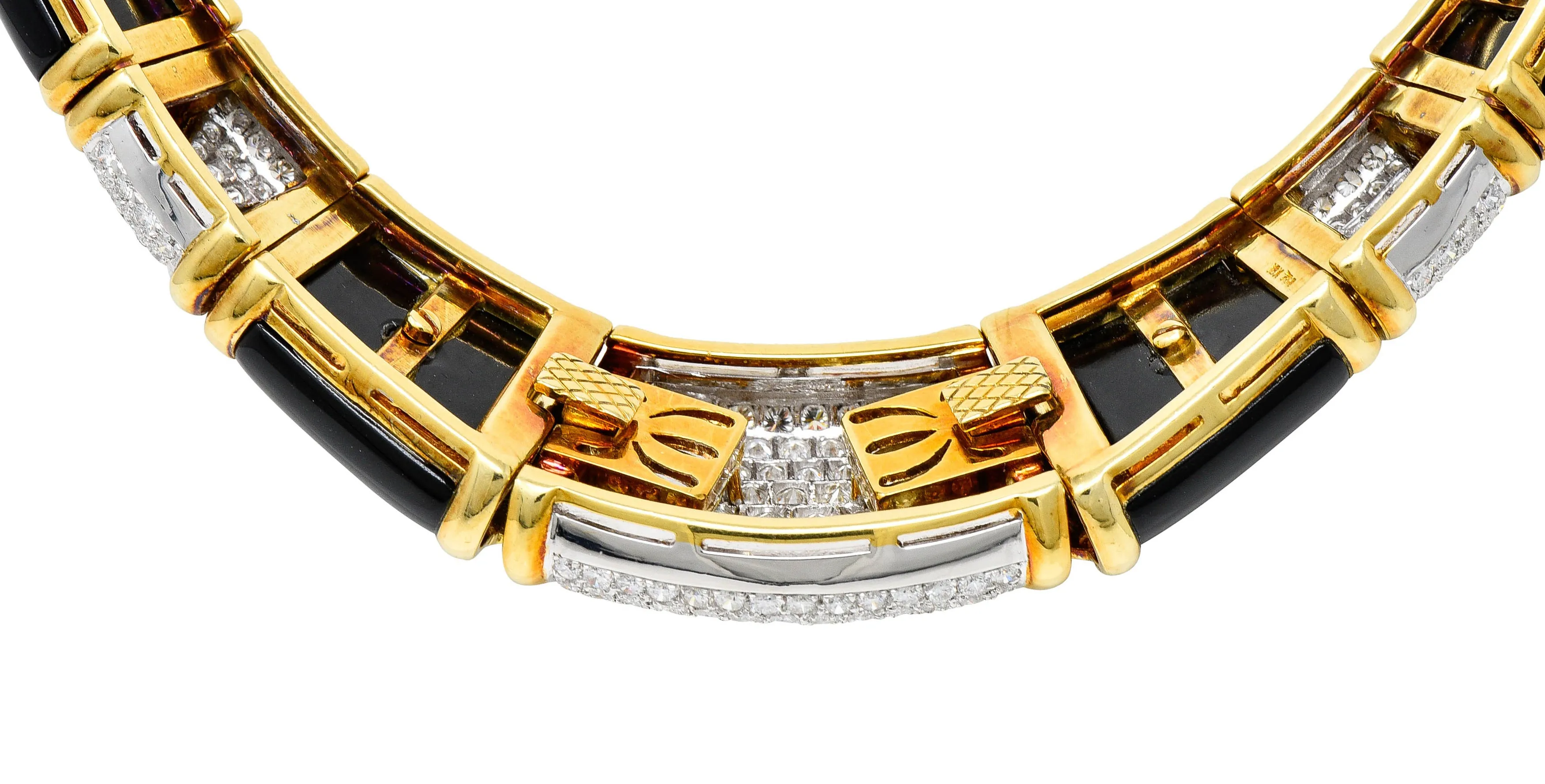 Vintage Onyx 9.60 CTW Pave Diamond 18 Karat Gold Collar Necklace