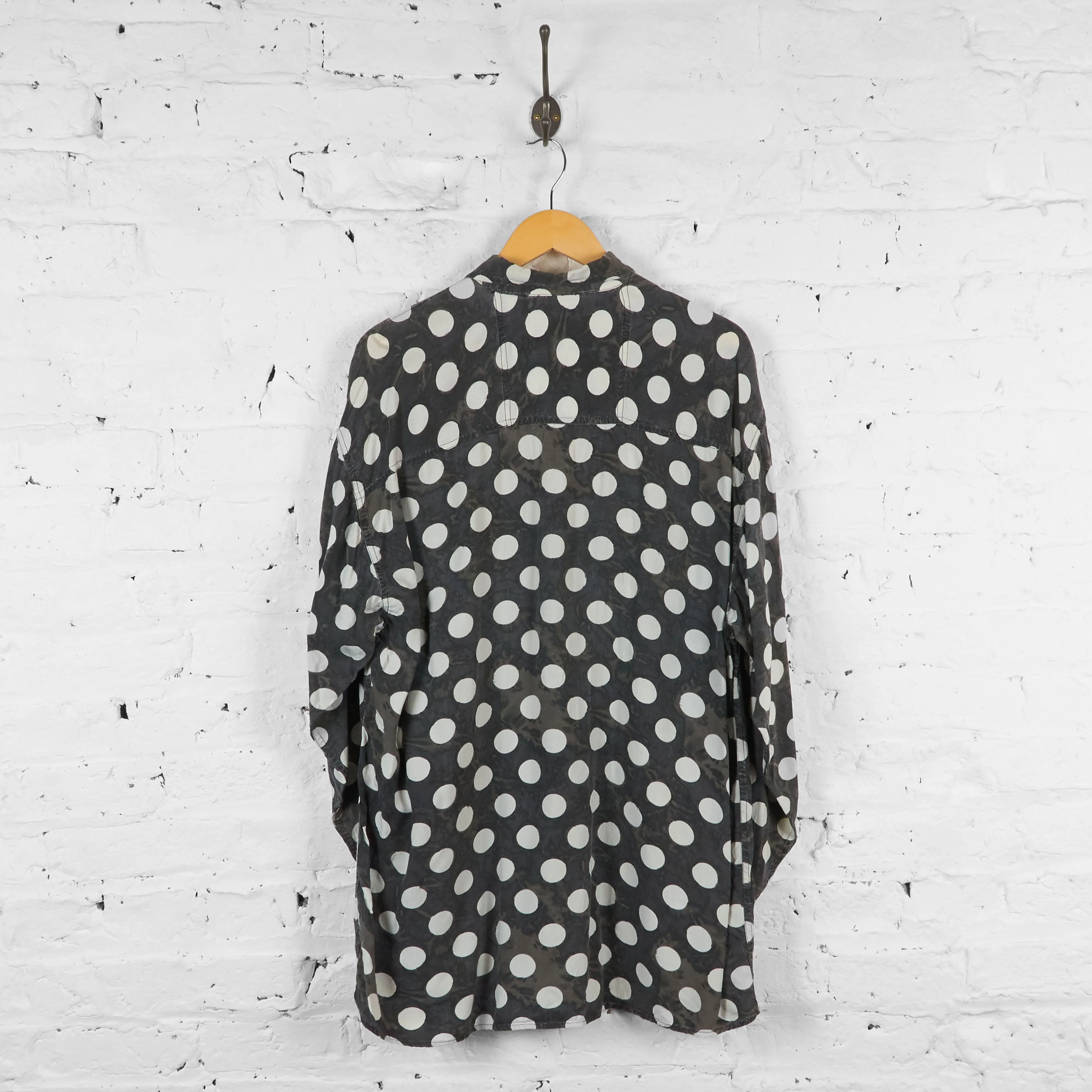 Vintage Polka Dot Pattern Shirt - Black/White - XL