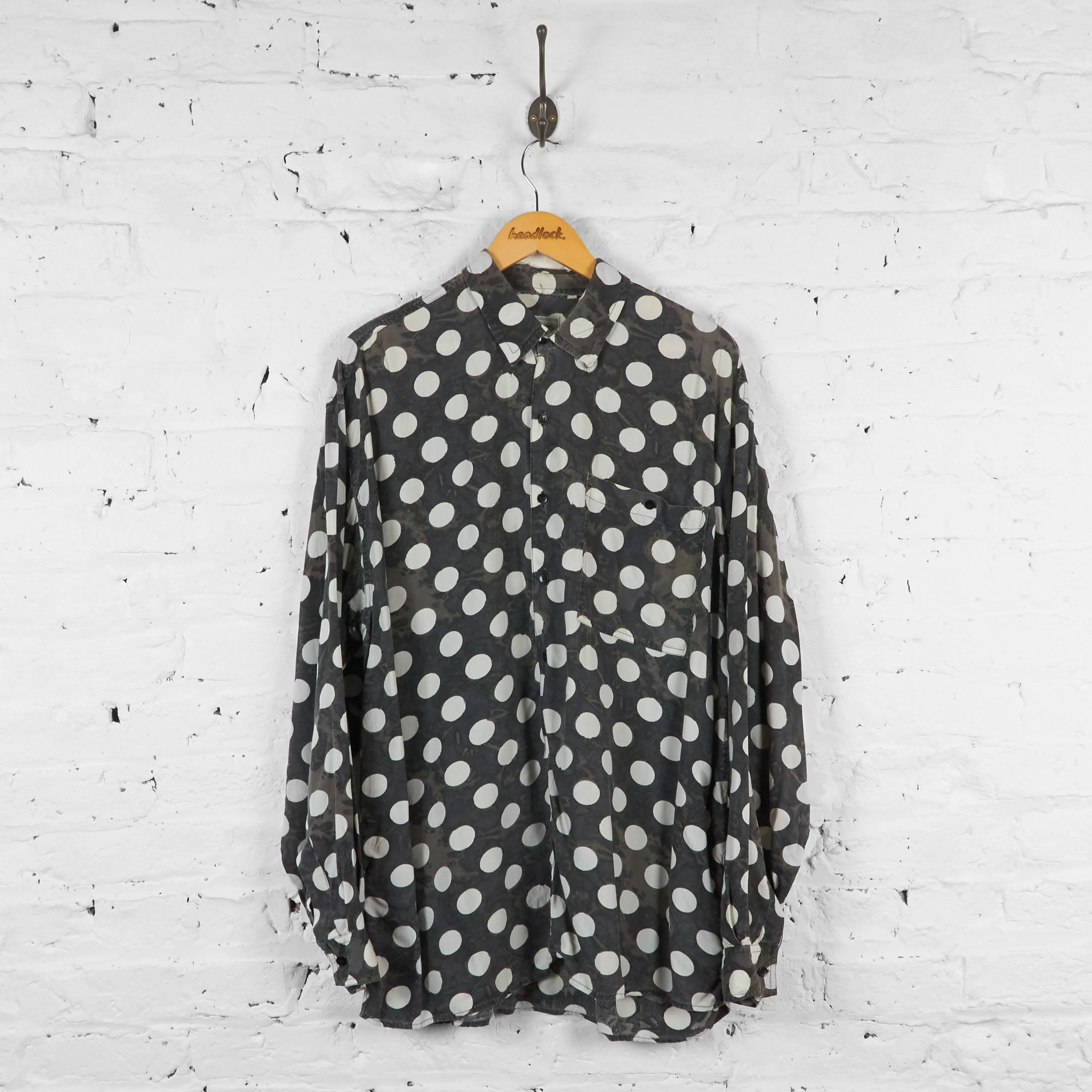 Vintage Polka Dot Pattern Shirt - Black/White - XL