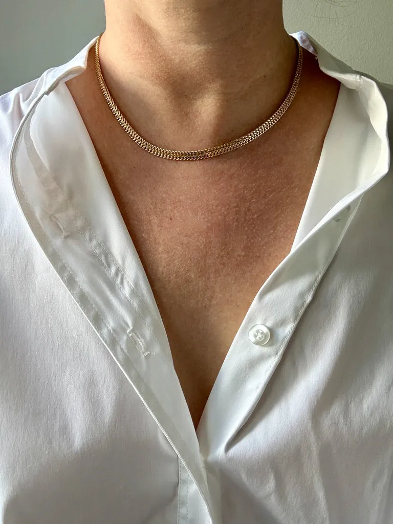 Vintage Swedish 18k Gold Herringbone Link Collar Necklace - 17.5 inch length