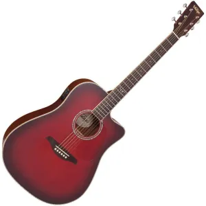 Vintage VEC550 Electro-Acoustic Dreadnought Guitar ~ Satin Burgundy Burst