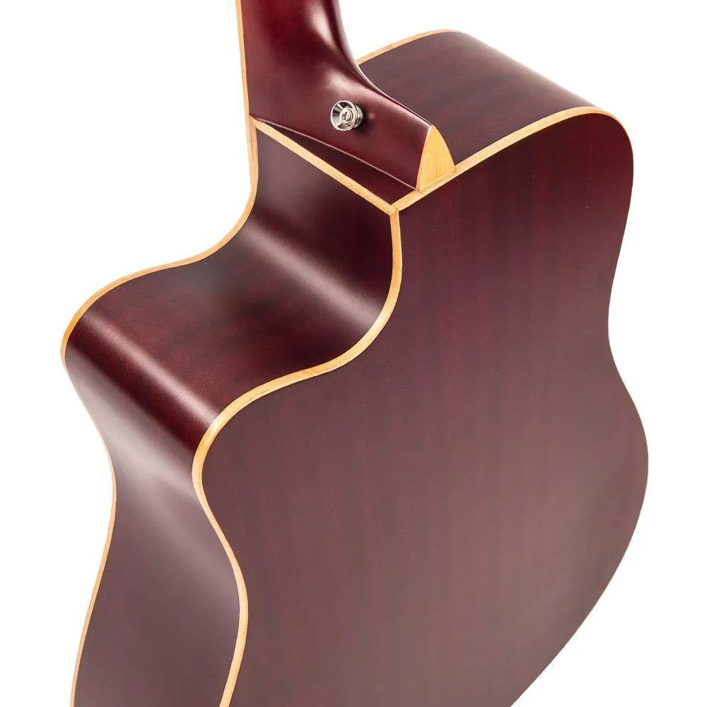 Vintage VEC550 Electro-Acoustic Dreadnought Guitar ~ Satin Burgundy Burst
