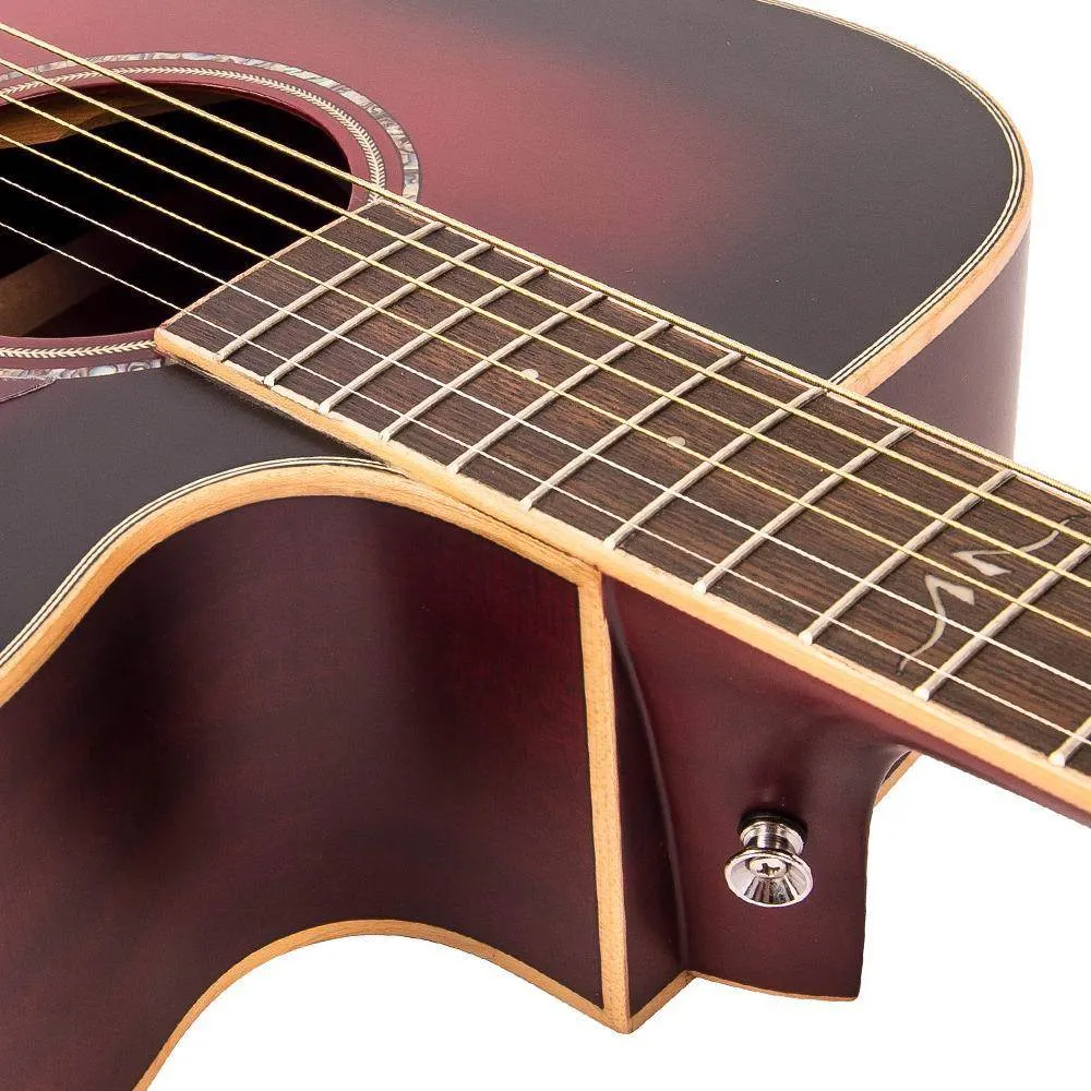 Vintage VEC550 Electro-Acoustic Dreadnought Guitar ~ Satin Burgundy Burst