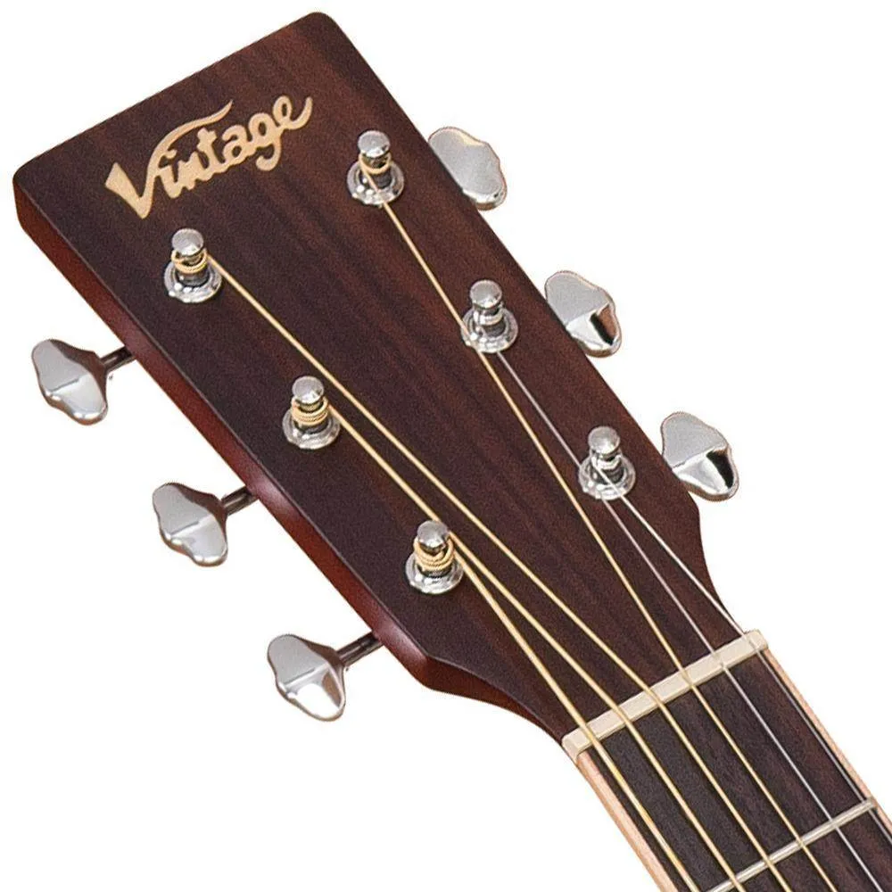 Vintage VEC550 Electro-Acoustic Dreadnought Guitar ~ Satin Burgundy Burst