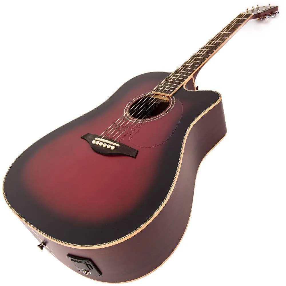Vintage VEC550 Electro-Acoustic Dreadnought Guitar ~ Satin Burgundy Burst