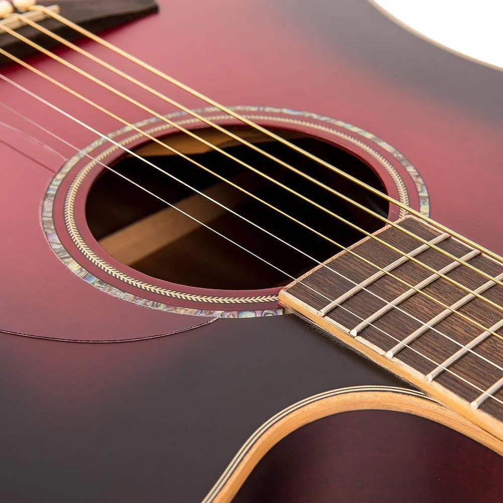 Vintage VEC550 Electro-Acoustic Dreadnought Guitar ~ Satin Burgundy Burst