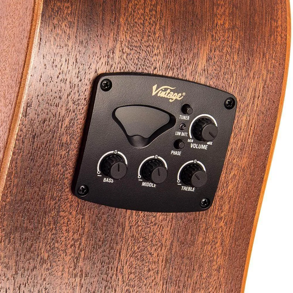 Vintage VEC550 Electro-Acoustic Dreadnought Guitar ~ Satin Mahogany