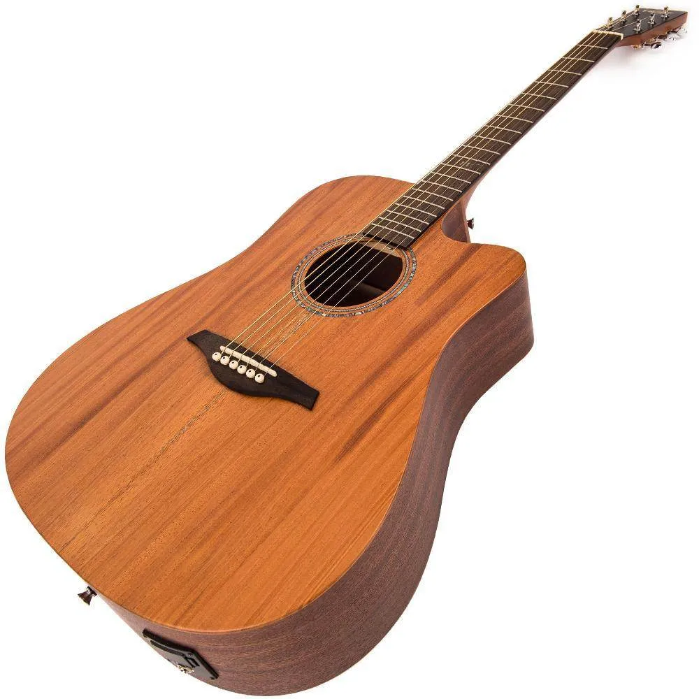 Vintage VEC550 Electro-Acoustic Dreadnought Guitar ~ Satin Mahogany