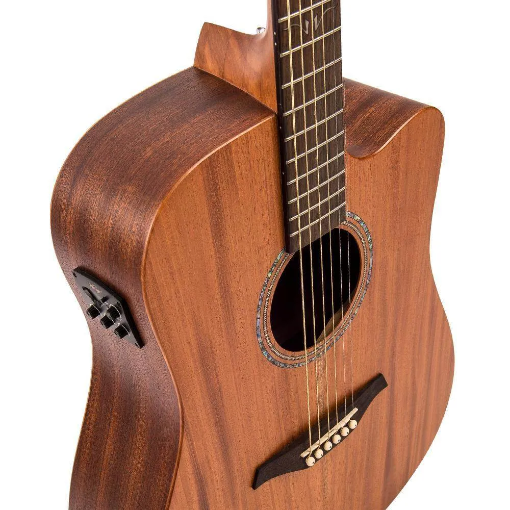 Vintage VEC550 Electro-Acoustic Dreadnought Guitar ~ Satin Mahogany
