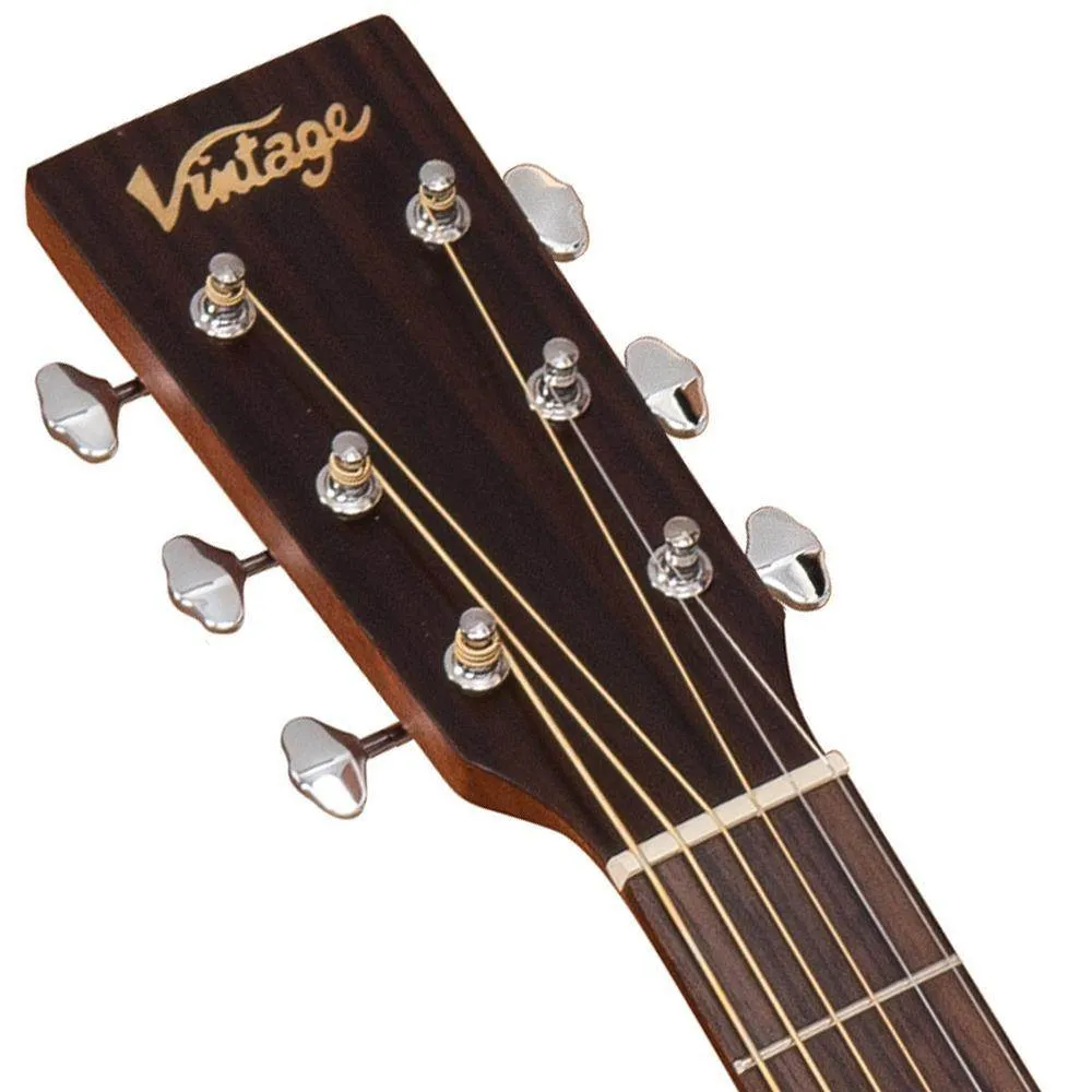 Vintage VEC550 Electro-Acoustic Dreadnought Guitar ~ Satin Mahogany