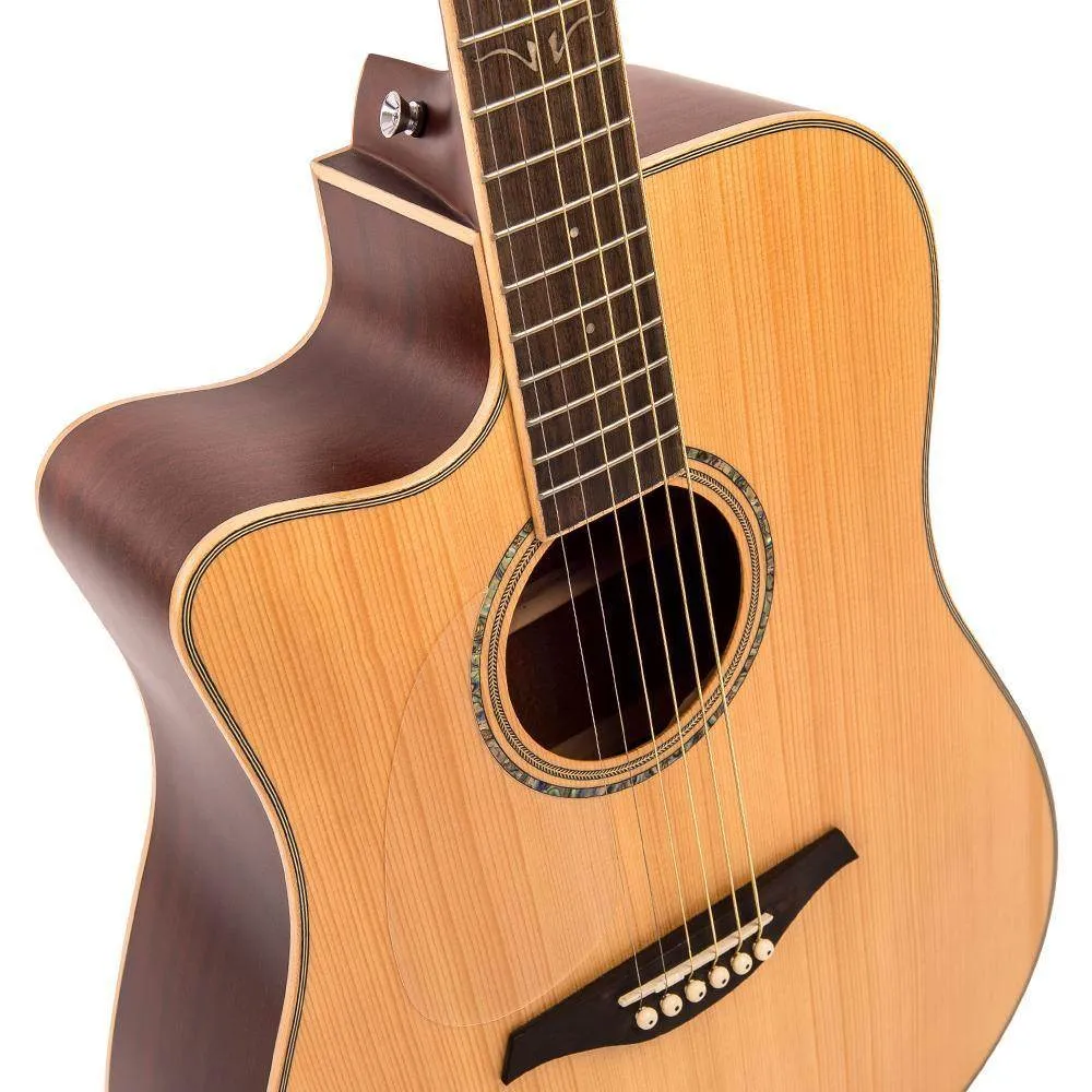 Vintage VEC550 Electro-Acoustic Dreadnought Guitar ~ Satin Natural ~ Left Hand