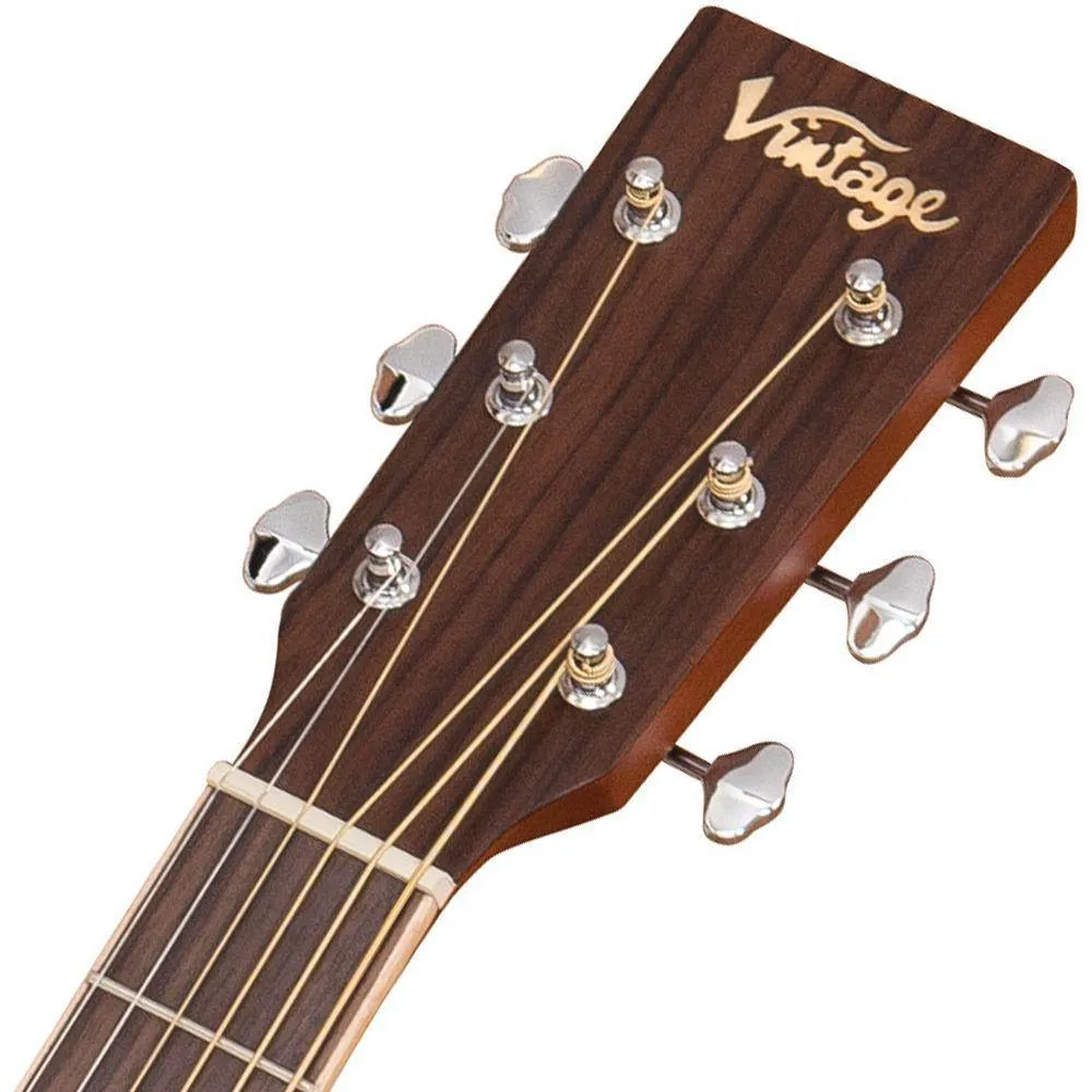 Vintage VEC550 Electro-Acoustic Dreadnought Guitar ~ Satin Natural ~ Left Hand