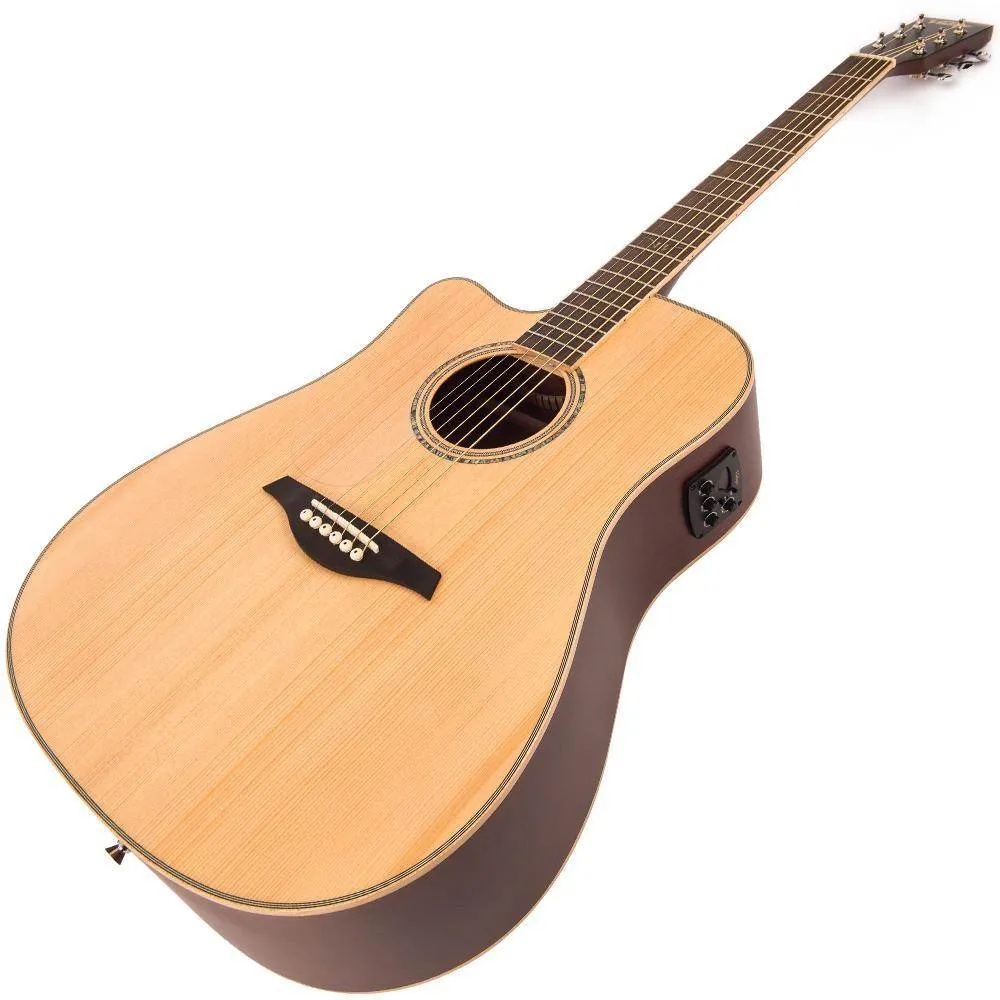 Vintage VEC550 Electro-Acoustic Dreadnought Guitar ~ Satin Natural ~ Left Hand