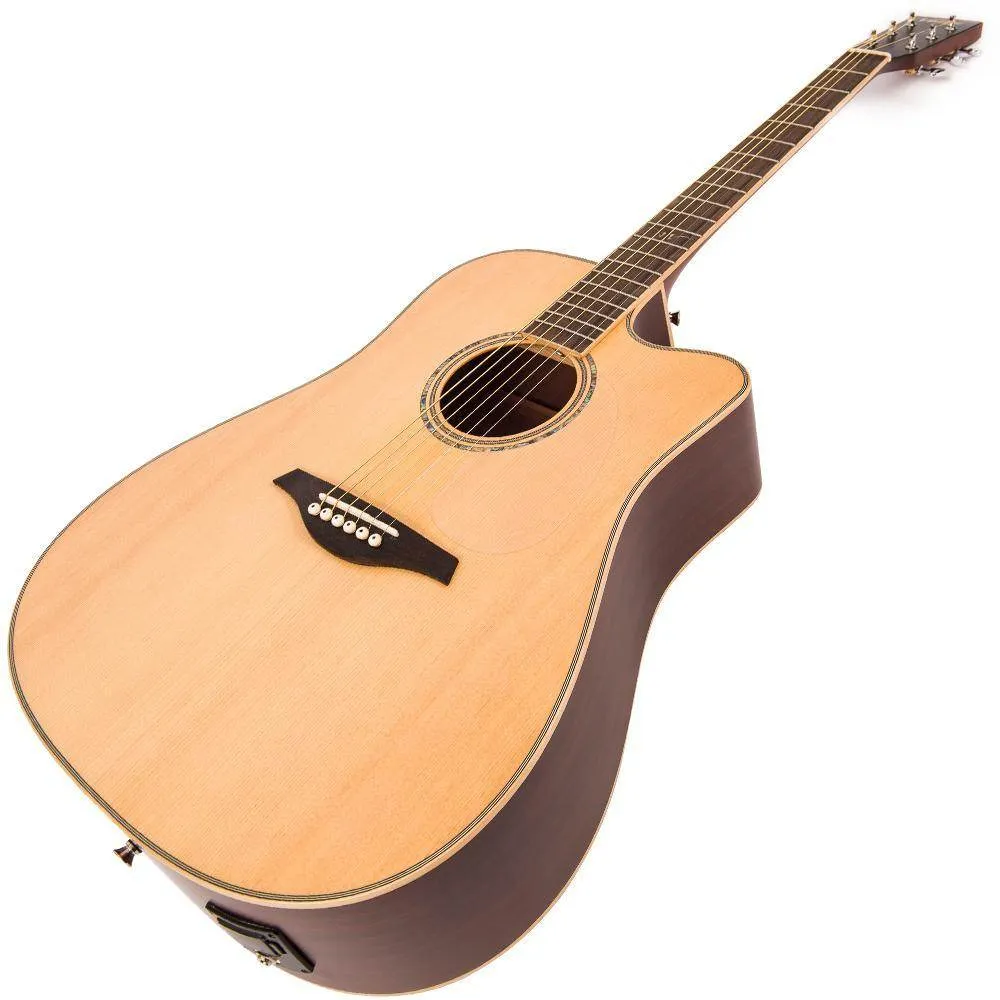 Vintage VEC550 Electro-Acoustic Dreadnought Guitar ~ Satin Natural