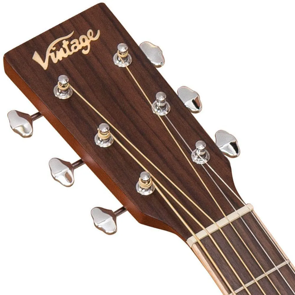 Vintage VEC550 Electro-Acoustic Dreadnought Guitar ~ Satin Natural